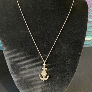 Diamond Anchor 1 3/8" w bale 0.925 Sterling Silver estate 18" chain Necklace